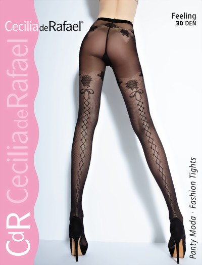 Cecilia de Rafael - Beautiful mock hold up tights wit floral pattern Feeling, 30 DEN, black, size M