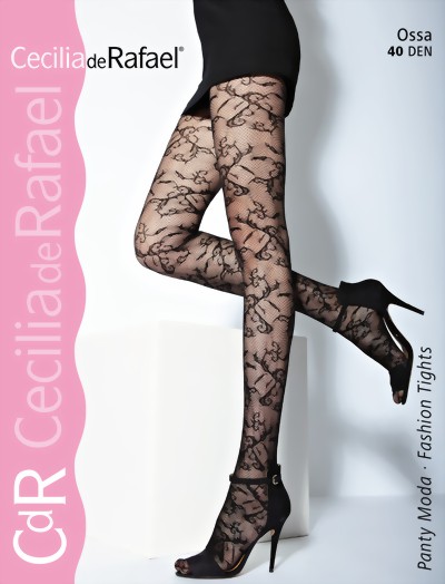 Cecilia de Rafael - Elegant patterned tights Ossa, 40 DEN, black, size M