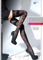 Fiore - Floral pattern hold ups with beautiful lace top 40 denier, white, size L Fiore - Floral pattern hold ups with beautiful lace top 40 denier, white, size L