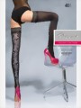 Fiore - Semi-opaque hold ups with beautiful floral pattern 40 denier, black with white pattern, size S
