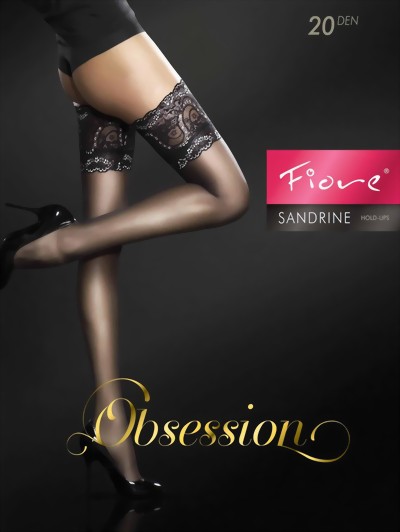 Fiore - Hold ups with beautiful decorative lace top Sandrine 20 denier, light lilac, size S