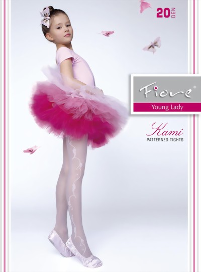 Fiore - Elegant children's tights with flower pattern Kami 20 denier, white, size 1