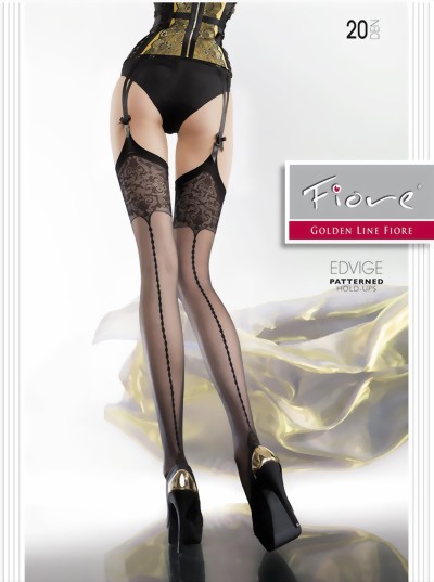 Fiore - Sensuous stockings with back seam pattern 20 denier, black, size S