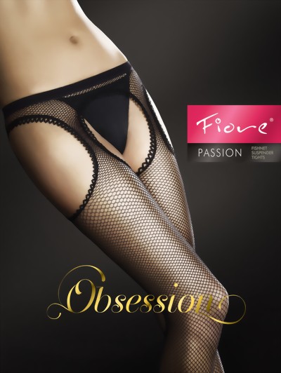 Fiore - Fishnet suspender tights Passion, white, size L Fiore - Fishnet suspender tights Passion, white, size L