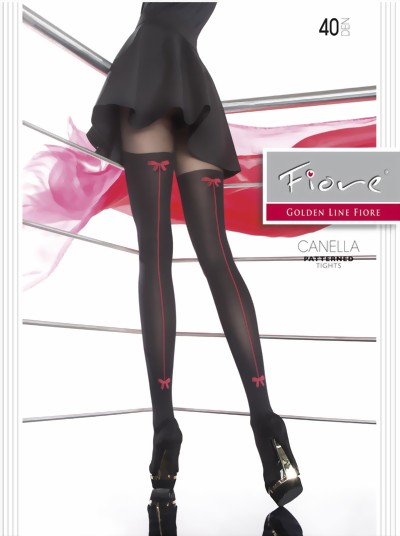 Fiore - Mock hold up tights with back seam pattern, black, size S