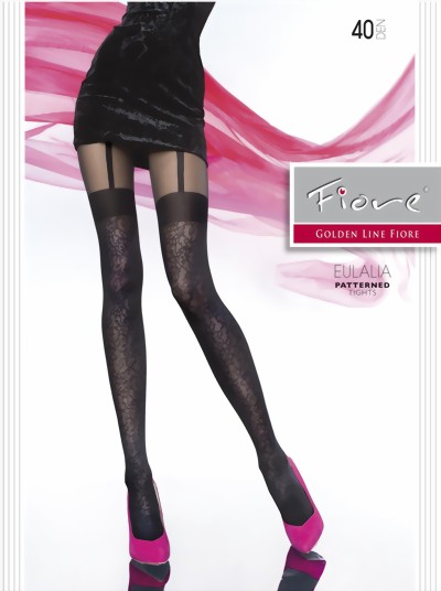 Fiore - Patterned mock suspender tights Eulalia 40 DEN, black, size L