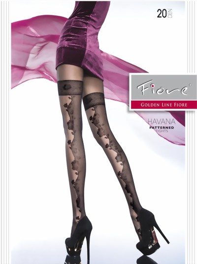 Fiore - Sensuous mock hold up tights with flower pattern 20 DEN, black, size S