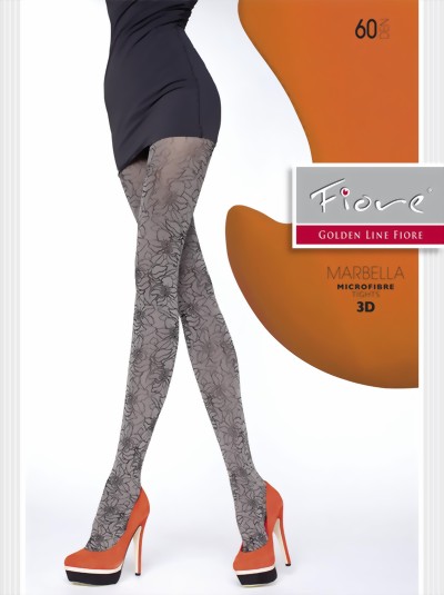 Fiore - Opaque all over floral pattern tights 60 DEN, light grey, size L