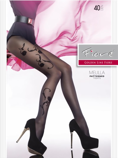 Fiore - Elegant flower pattern tights Melilla 40 DEN, black, size S