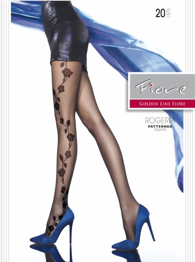 Fiore - Elegant floral pattern tights Rogeria 20 DEN, black, size M