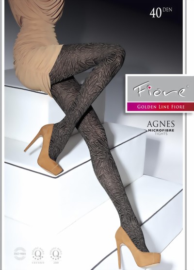 Fiore - Trendy floral pattern tights 40 DEN, cappuccino, size M