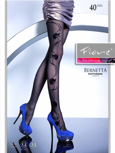 Fiore - Elegant tights with flower pattern 40 DEN, graphite, size L