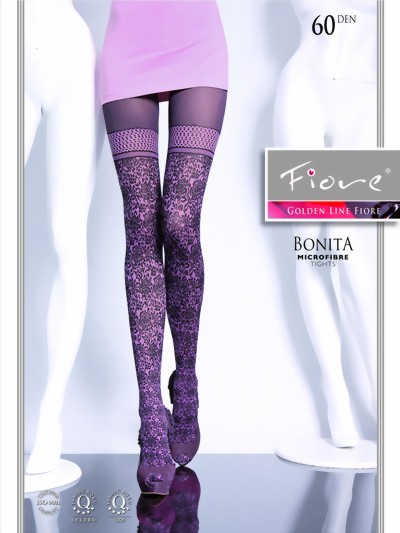 Fiore - Extravagant patterned tights 60 DEN, jeans, size L