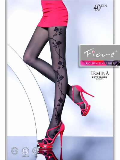 Fiore - Elegant flower pattern tights Ermina 40 DEN, anthrazit, size L