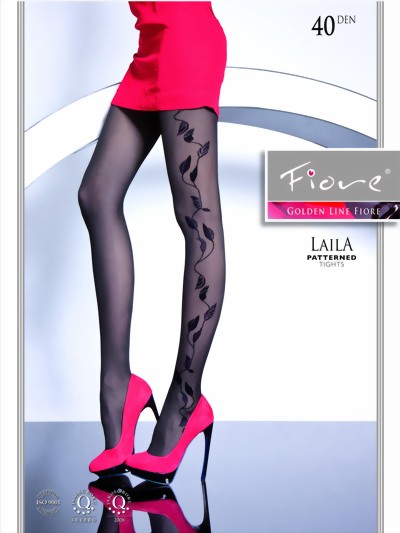 Fiore - Elegant tights with floral pattern Laila 40 DEN, smoky, size L