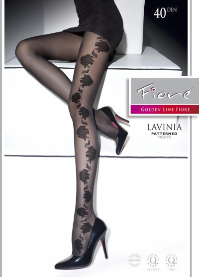 Fiore - Elegant flower pattern tights 40 DEN, cappuccino, size L