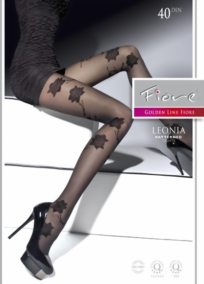 Fiore - Elegant floral pattern tights Leonia 40 DEN, anthracite, size L