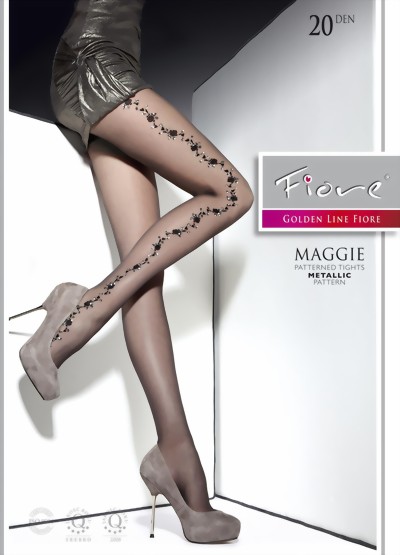 Fiore - Elegant floral pattern tights 20 DEN, graphite, size L