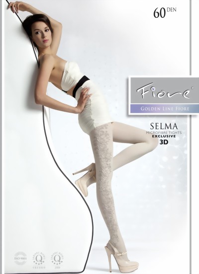 Fiore - Opaque floral pattern tights Selma 60 DEN, graphite, size M