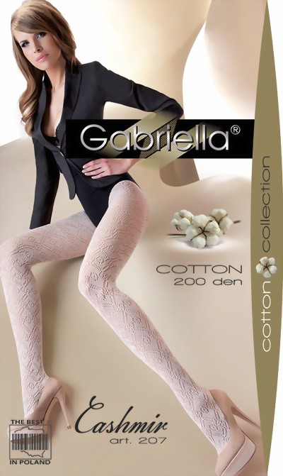 Gabriella - Elegant patterned cotton tights, 200 den, black, size L