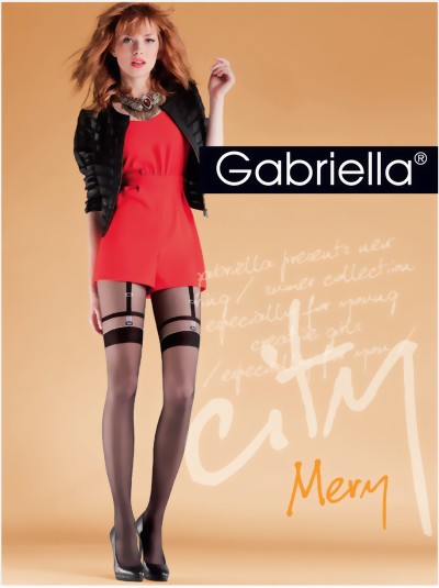 Gabriella - Stylish mock suspender tights, black, size S
