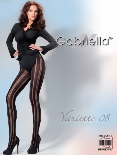 Gabriella - Elegant striped fishnet tights Variette 08, black, size M/L