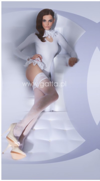 Gatta Wedding Collection - Bridal hold ups with beautiful flower pattern Lavinia, white, size M/L