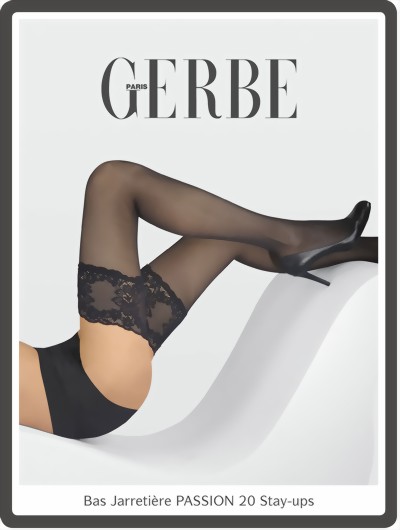 Gerbe - Elegant hold ups with beautiful floral pattern lace top Passion, ecru, size M