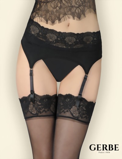 Gerbe - Satiny suspender belt with lace top Foly, white, size S