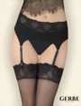 Gerbe - Satiny suspender belt with lace top Foly, black, size M