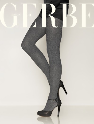 Gerbe - Warm patterned winter tights Armure, black, size M