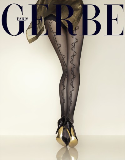 Gerbe - Sensuous patterned back seam tights Artifice, black-gold, size L