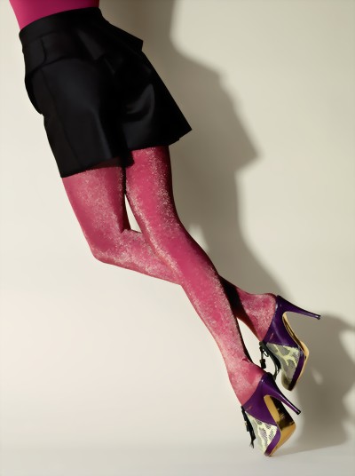 Gerbe - Exclusive glossy designer tights Incroyable, black-gold, size L