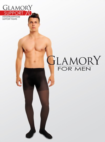 Glamory - 70 denier opaque support tights for men Thermoman, black, size XL