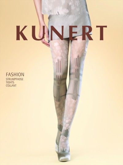 KUNERT - Beautiful check and floral pattern tights, cold grey, size M