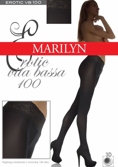 Marilyn - Hipster tights with elegant lace finish at the top Vita bassa 100 DEN, grey, size M/L