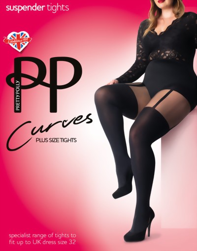 Pretty Polly - Curves Suspender Fashion tights, black, size XL