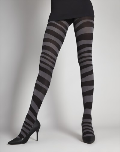 Samburu - Opaque stylish stripe pattern tights Orietta, 40 denier, black-grey, size S